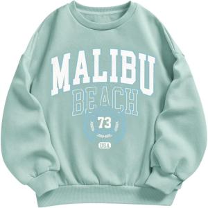 imageSOLY HUX Girls Graphic Letter Print Sweatshirt Crewneck Long Sleeve Cute Drop Shoulder Pullover TopsMint Green Letter Printed