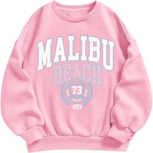 imageSOLY HUX Girls Graphic Letter Print Sweatshirt Crewneck Long Sleeve Cute Drop Shoulder Pullover TopsPink