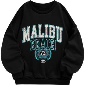 imageSOLY HUX Girls Graphic Letter Print Sweatshirt Crewneck Long Sleeve Cute Drop Shoulder Pullover TopsPlain Black