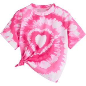 imageSOLY HUX Toddler Girls Tie Dye TShirt Cute Heart Graphic Tee Shirts Casual Summer Short Sleeve TopsHot Pink
