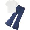 imageSOLY HUX Girls 2 Piece Outfits Cute Graphic Short Sleeve Tee Tops and Flare Leg Pants SetMulticoloured Butterfly