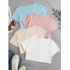 imageSOLY HUX Girls 4 Piece Short Sleeve Round Neck Tee T Shirts Summer Crop TopsBlue Pink Beige White