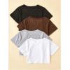imageSOLY HUX Girls 4 Piece Short Sleeve Round Neck Tee T Shirts Summer Crop TopsWhite Grey Brown Black