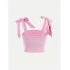 imageSOLY HUX Girls Bow Tie Sleeveless Crop Top Ruched Square Neck Summer Going Out Cami Tank ShirtsPlain Light Pink