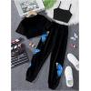 imageSOLY HUX Girls Butterfly Print Cami Tops ampamp High Low Hem Short Sleeve T Shirt with Sweatpants 3 PieceBlack Graphic