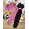 imageSOLY HUX Girls Butterfly Print Cami Tops ampamp High Low Hem Short Sleeve T Shirt with Sweatpants 3 PieceBlack and Pink Butterfly
