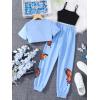imageSOLY HUX Girls Butterfly Print Cami Tops ampamp High Low Hem Short Sleeve T Shirt with Sweatpants 3 PieceLight Blue Butterfly