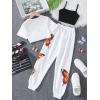 imageSOLY HUX Girls Butterfly Print Cami Tops ampamp High Low Hem Short Sleeve T Shirt with Sweatpants 3 PieceWhite Butterfly