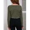 imageSOLY HUX Girls Long Sleeve Cute Crop Tops Sweetheart Neck Asymmetrical Tight T Shirts Fitted TeesPlain Army Green