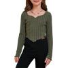 imageSOLY HUX Girls Long Sleeve Cute Crop Tops Sweetheart Neck Asymmetrical Tight T Shirts Fitted TeesPlain Army Green