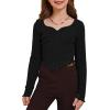 imageSOLY HUX Girls Long Sleeve Cute Crop Tops Sweetheart Neck Asymmetrical Tight T Shirts Fitted TeesPure Black