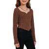 imageSOLY HUX Girls Long Sleeve Cute Crop Tops Sweetheart Neck Asymmetrical Tight T Shirts Fitted TeesPure Brown