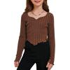 imageSOLY HUX Girls Long Sleeve Cute Crop Tops Sweetheart Neck Asymmetrical Tight T Shirts Fitted TeesPure Brown