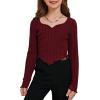 imageSOLY HUX Girls Long Sleeve Cute Crop Tops Sweetheart Neck Asymmetrical Tight T Shirts Fitted TeesPure Burgundy