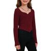 imageSOLY HUX Girls Long Sleeve Cute Crop Tops Sweetheart Neck Asymmetrical Tight T Shirts Fitted TeesPure Burgundy