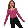 imageSOLY HUX Girls Long Sleeve Cute Crop Tops Sweetheart Neck Asymmetrical Tight T Shirts Fitted TeesPure Hotpink