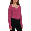 imageSOLY HUX Girls Long Sleeve Cute Crop Tops Sweetheart Neck Asymmetrical Tight T Shirts Fitted TeesPure Hotpink