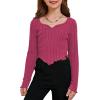 imageSOLY HUX Girls Long Sleeve Cute Crop Tops Sweetheart Neck Asymmetrical Tight T Shirts Fitted TeesPure Hotpink
