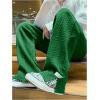 imageSOLY HUX Mens Drawstring Waist Sweatpants Split Side Textured Baggy Straight Leg Pants with PocketsPlain Green