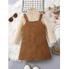 imageSOLY HUX Toddler Girls 2 Piece Outfits Mock Neck Long Sleeve Tee and Button Front Overall Dress SetMulticoloured
