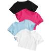 imageSOLY HUX Girls 4 Piece Short Sleeve Round Neck Tee T Shirts Summer Crop TopsBlack Hot Pink Blue White