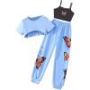 imageSOLY HUX Girls Butterfly Print Cami Tops ampamp High Low Hem Short Sleeve T Shirt with Sweatpants 3 PieceLight Blue Butterfly