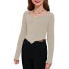 imageSOLY HUX Girls Long Sleeve Cute Crop Tops Sweetheart Neck Asymmetrical Tight T Shirts Fitted TeesPure Apricot