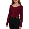 imageSOLY HUX Girls Long Sleeve Cute Crop Tops Sweetheart Neck Asymmetrical Tight T Shirts Fitted TeesPure Burgundy