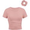 imageSOLY HUX Girls Short Sleeve Crew Neck Slim Fitted Basic TShirts Summer Tops with Hair TiesDusty Pink