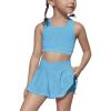 imageSOLY HUX Toddler Girls 2 Piece Workout Outfits Lightweight Crop Tank Tops and Skort Athletic SetPlain Light Blue