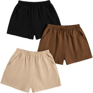 imageSOLY HUX Girls 3 Packs Sweat Shorts Elastic Waist Casual Summer SweatShorts Teen ApparelBlack Beige Browm