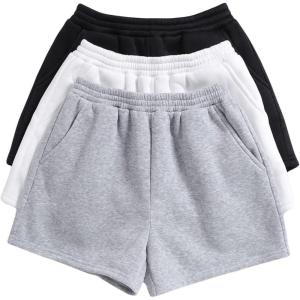 imageSOLY HUX Girls 3 Packs Sweat Shorts Elastic Waist Casual Summer SweatShorts Teen ApparelBlack Grey White