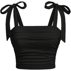 imageSOLY HUX Girls Bow Tie Sleeveless Crop Top Ruched Square Neck Summer Going Out Cami Tank ShirtsPlain Black