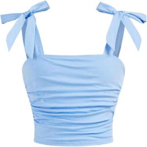 imageSOLY HUX Girls Bow Tie Sleeveless Crop Top Ruched Square Neck Summer Going Out Cami Tank ShirtsPlain Light Blue