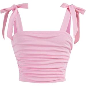 imageSOLY HUX Girls Bow Tie Sleeveless Crop Top Ruched Square Neck Summer Going Out Cami Tank ShirtsPlain Light Pink