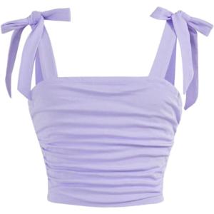 imageSOLY HUX Girls Bow Tie Sleeveless Crop Top Ruched Square Neck Summer Going Out Cami Tank ShirtsPlain Mauve Purple