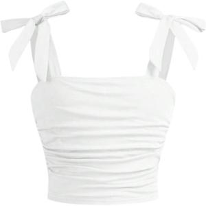 imageSOLY HUX Girls Bow Tie Sleeveless Crop Top Ruched Square Neck Summer Going Out Cami Tank ShirtsPlain White