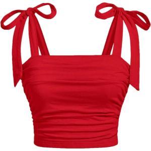 imageSOLY HUX Girls Bow Tie Sleeveless Crop Top Ruched Square Neck Summer Going Out Cami Tank ShirtsSolid Red