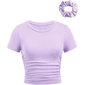 imageSOLY HUX Girls Short Sleeve Crew Neck Slim Fitted Basic TShirts Summer Tops with Hair TiesLight Purple