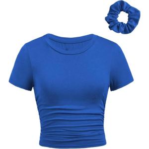 imageSOLY HUX Girls Short Sleeve Crew Neck Slim Fitted Basic TShirts Summer Tops with Hair TiesRoyal Blue