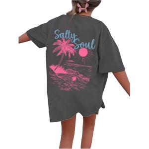 imageSOLY HUX Girls Short Sleeve Graphic Tees Crew Neck Beach Tops Casual Summer TShirtsDark Grey