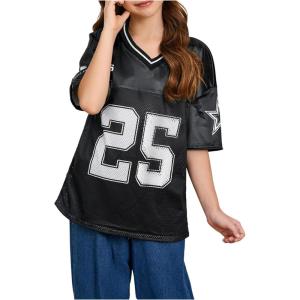 imageSOLY HUX Girls Summer Jersey Shirts V Neck Short Sleeve Graphic Tees Oversized TShirt TopsBlack Graphic