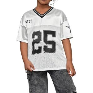 imageSOLY HUX Girls Summer Jersey Shirts V Neck Short Sleeve Graphic Tees Oversized TShirt TopsBlack and White