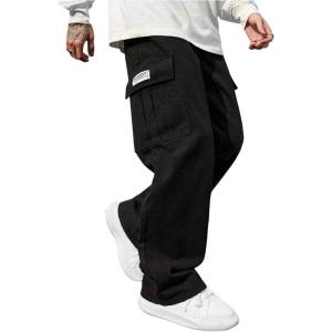 imageSOLY HUX Mens Drawstring Waist Straight Leg Outdoor Baggy Cargo Pants with Pocket StreetwearSolid Black