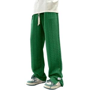 imageSOLY HUX Mens Drawstring Waist Sweatpants Split Side Textured Baggy Straight Leg Pants with PocketsPlain Green