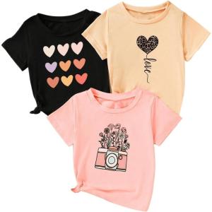 imageSOLY HUX Toddler Girls Graphic tees Short Sleeve Crew Neck t Shirt Casual Summer tee Tops 4 Piece SetBlack Orange Pink