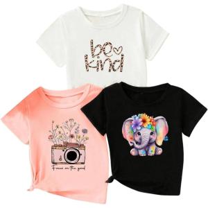 imageSOLY HUX Toddler Girls Graphic tees Short Sleeve Crew Neck t Shirt Casual Summer tee Tops 4 Piece SetBlack White Pink