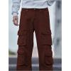 imageSOLY HUX Mens Cargo Jeans Y2k Grunge Hip Hop Wide Leg Baggy Denim Pants Streetwear with PocketsPlain Brown