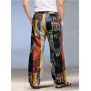 imageSOLY HUX Mens Color Block Baggy Straight Leg Pants Drawstring Elastic Waist Casual Vacation Pants with PocketsMulticoloured Printed