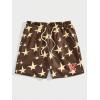 imageSOLY HUX Mens Graphic Sweat Shorts Floral Letter Print Drawstring Waist Track Shorts with PocketCoffee Brown Star